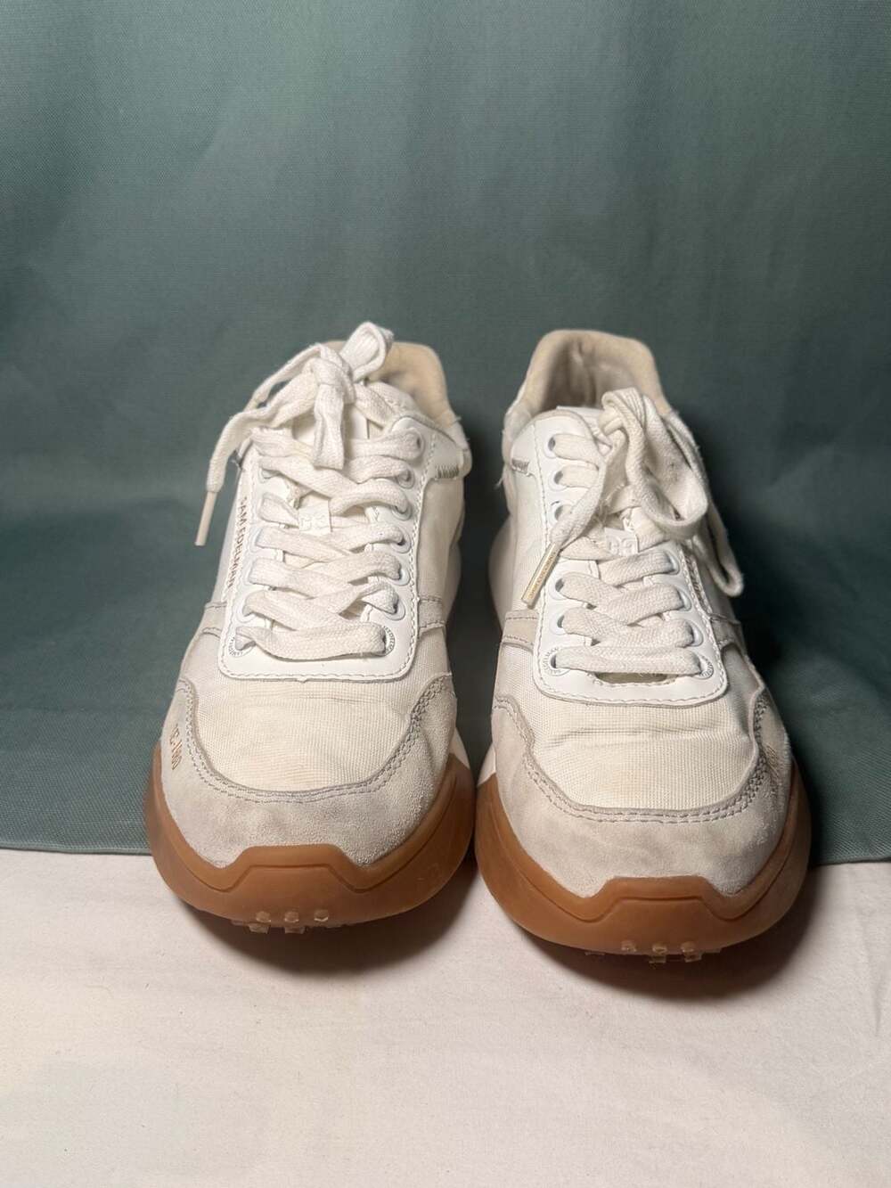Sam Edelman SE1980 White Canvas Suede Platform Sneakers Gum Sole Women's 8